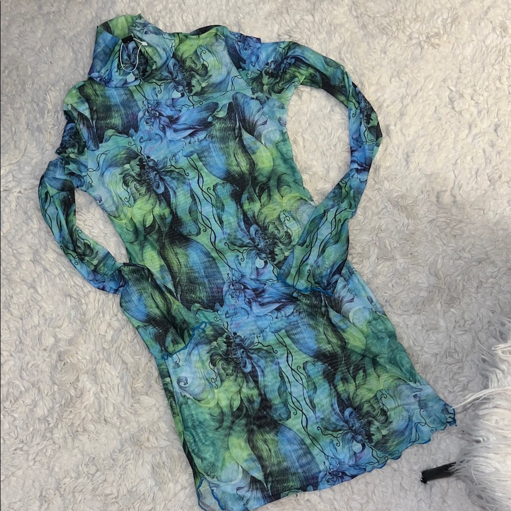 🆕 Mock Vibrant Blue and Green Abstract Dress